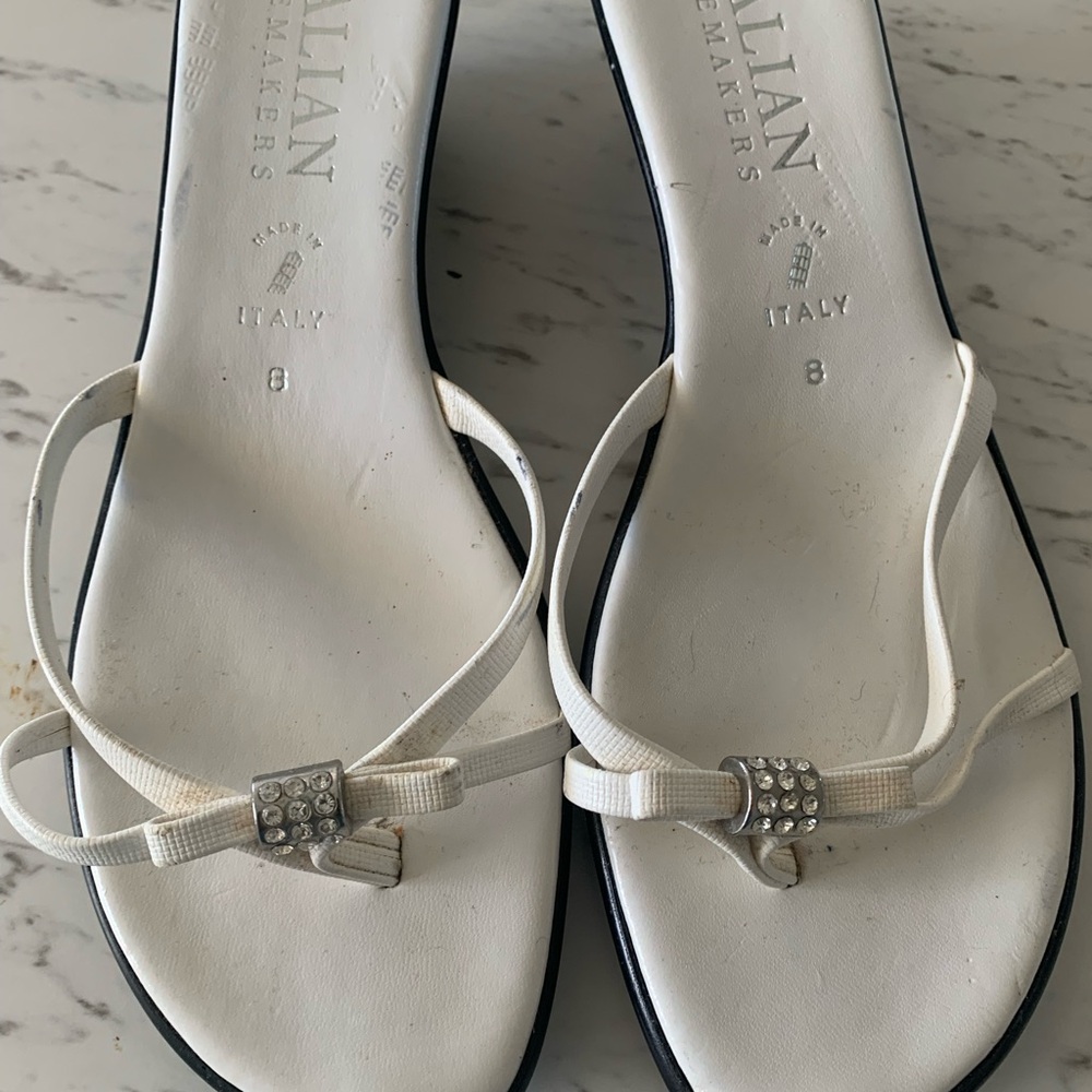 Italian Shoemakers White Sandals with Rhinestone Bow A3